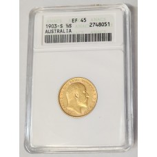 AUSTRALIA 1903 S . HALF 1/2  SOVEREIGN . GOLD . SLABBED